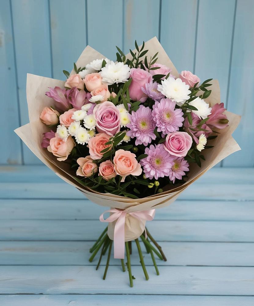 Букет цветов из: Хризантемы, Розы и Альстромерии в Инсаре