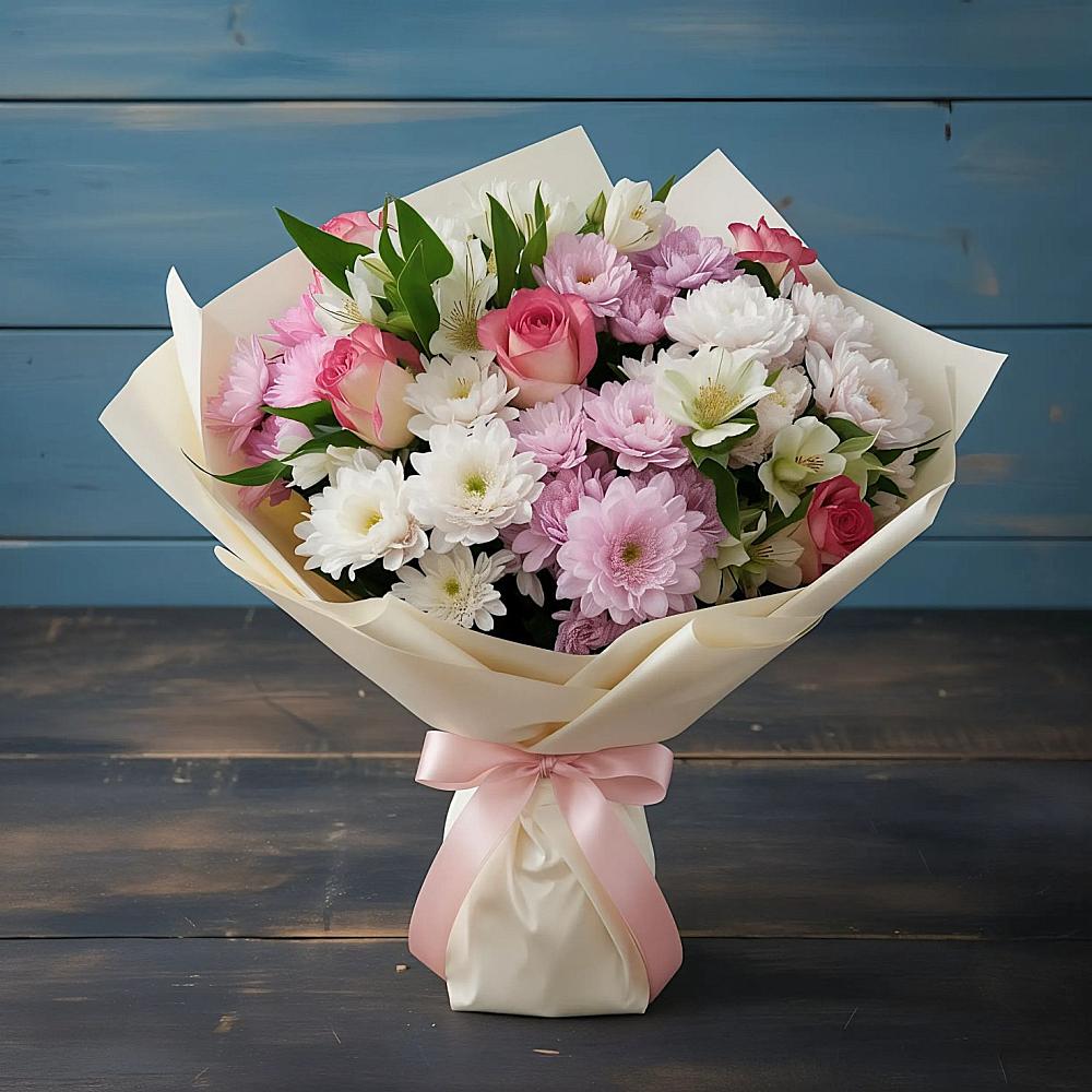 Букет цветов из: Хризантемы, Альстромерии и Розы в Инсаре